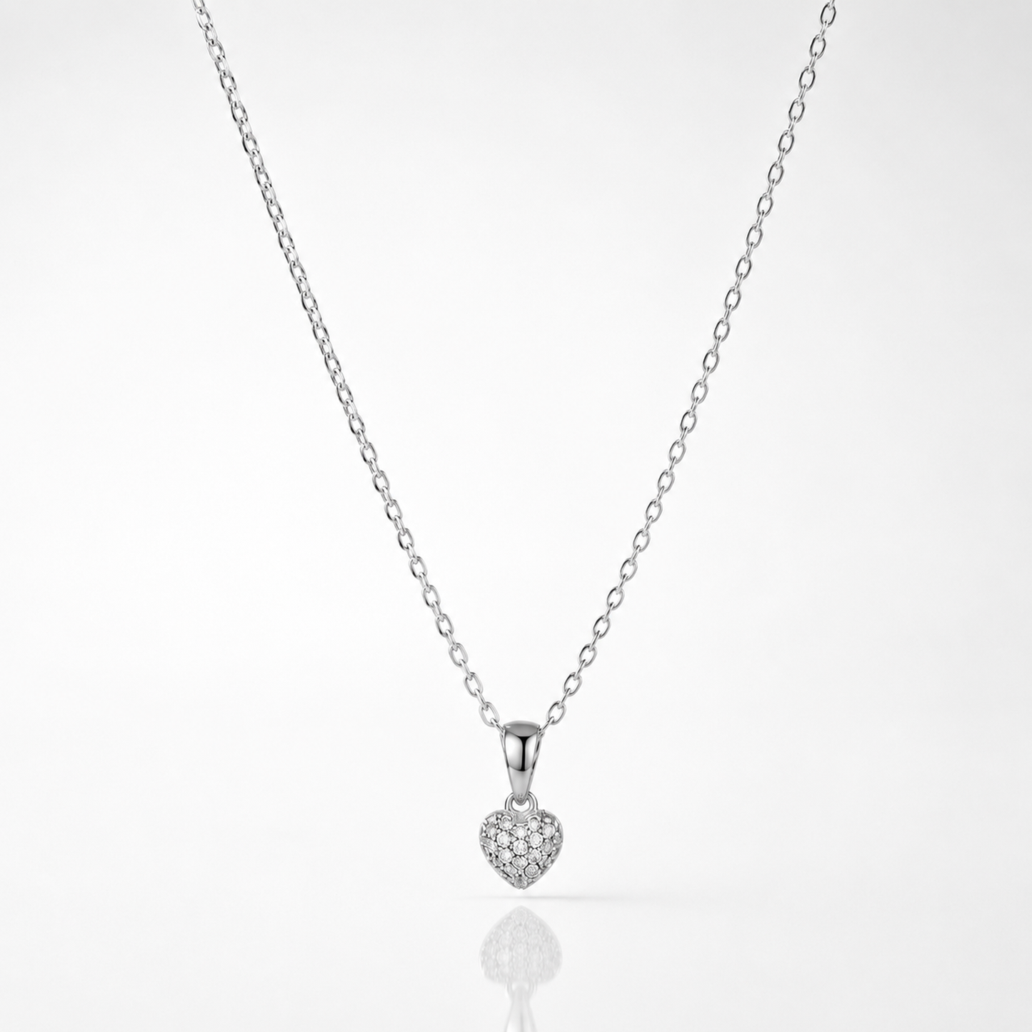 Silver Link Chain with Heart-Shaped Cubic Zirconia Pendant