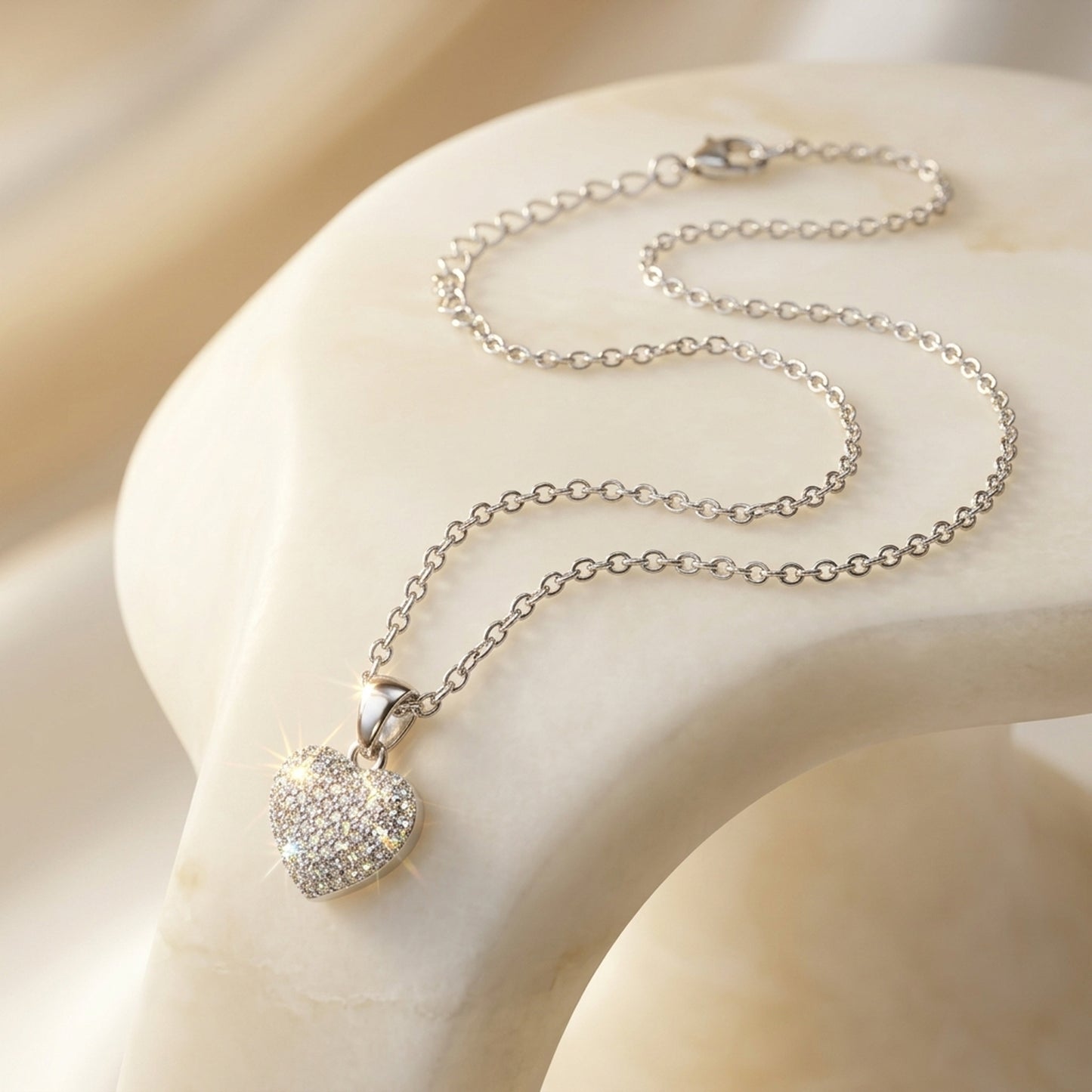 Silver Link Chain with Heart-Shaped Cubic Zirconia Pendant