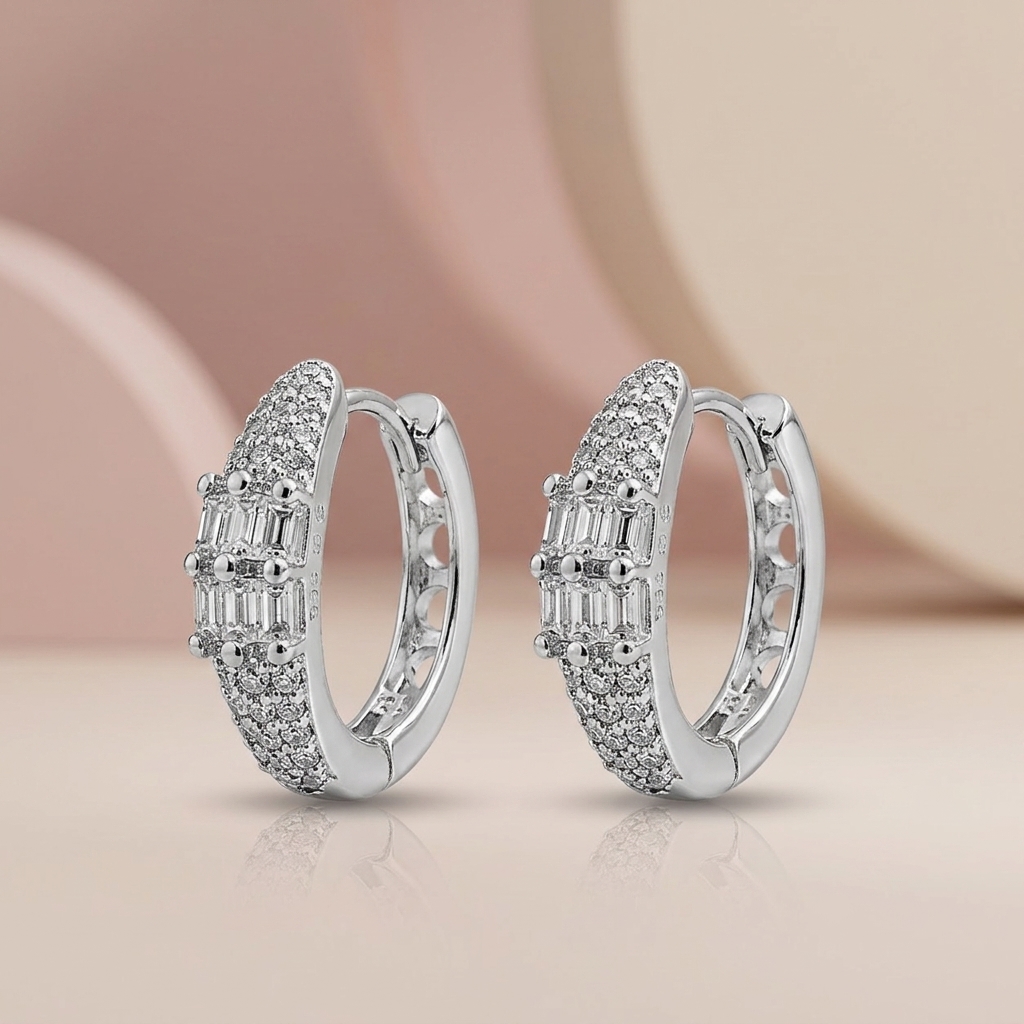 Silver Pavé Hoop Earrings - Image 3