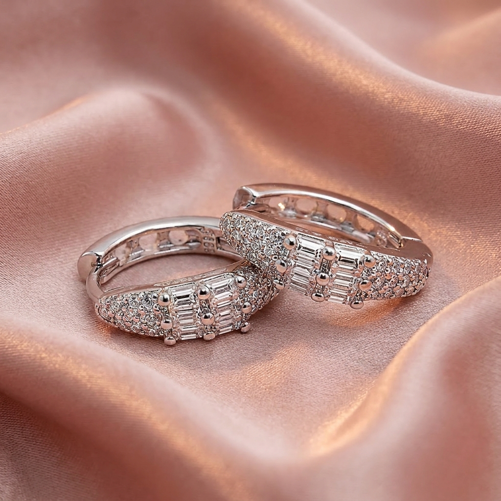 Silver Pavé Hoop Earrings - Image 2