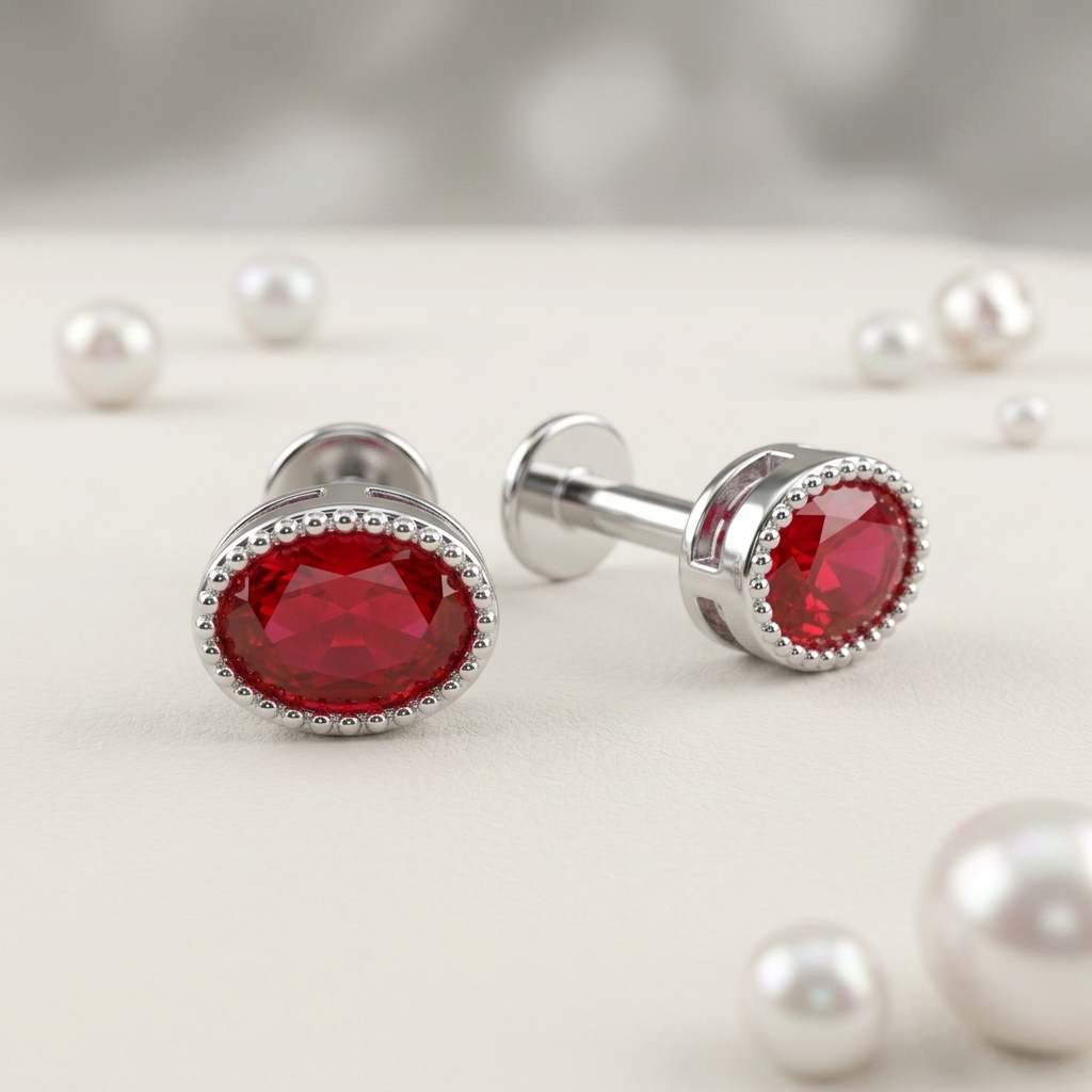 Red Oval Stud Earrings - Image 3