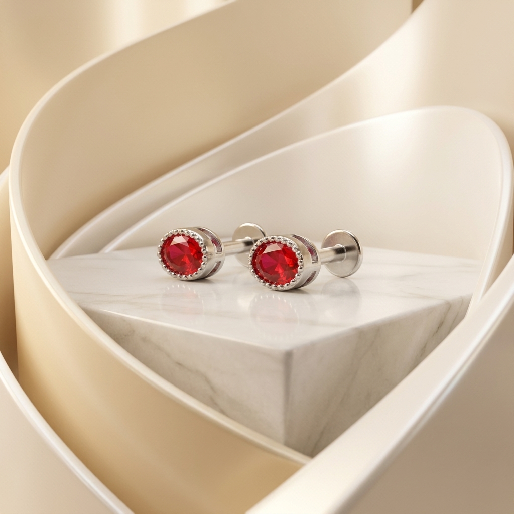 Red Oval Stud Earrings - Image 2