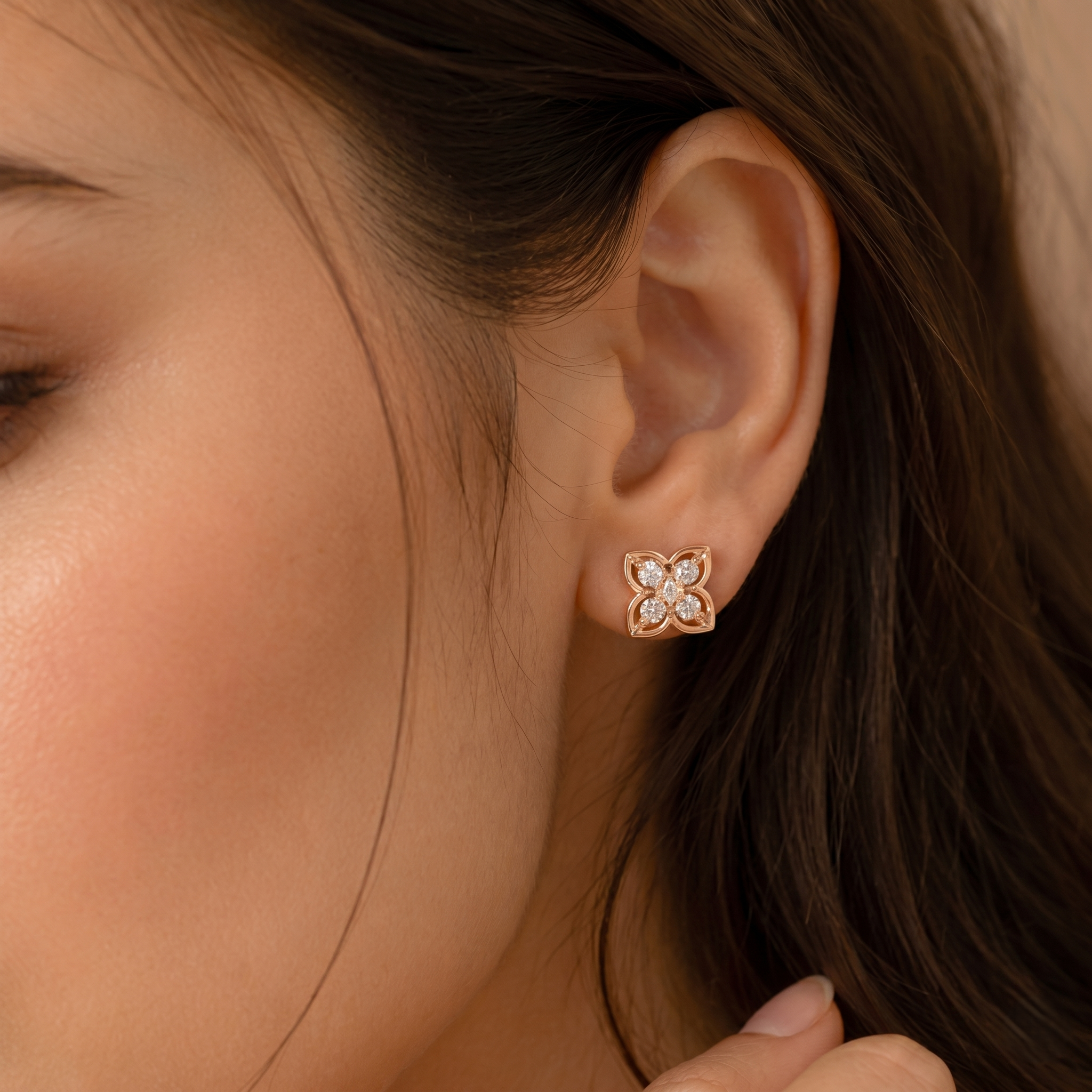 Golden Floral Stud Earrings - Image 4