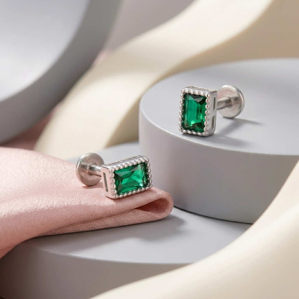 Emerald Green Stud Earrings - Image 4