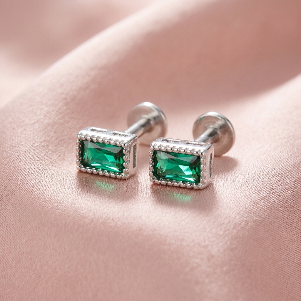 Emerald Green Stud Earrings - Image 2