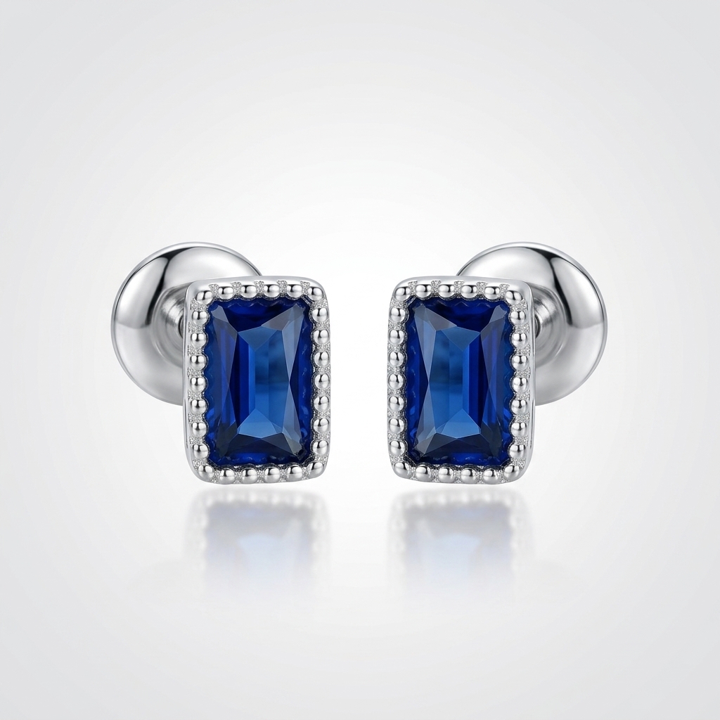 Royal Blue Emerald-Cut Stud Earrings