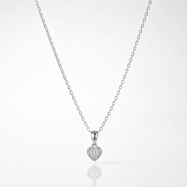 Silver Heart Cubic Zirconia Pendant Necklace