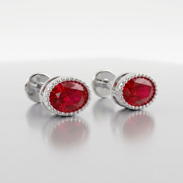 Red Oval Stud Earrings