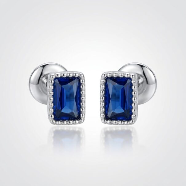 Royal Blue Emerald-Cut Stud Earrings