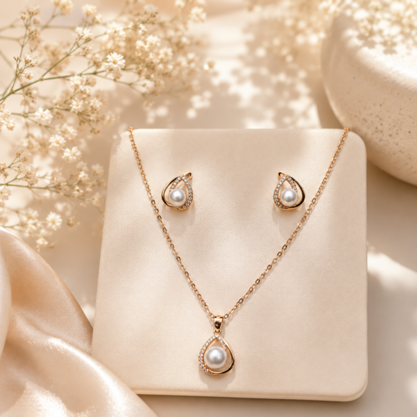 Rose Gold Pearl Grace Jewellery Set