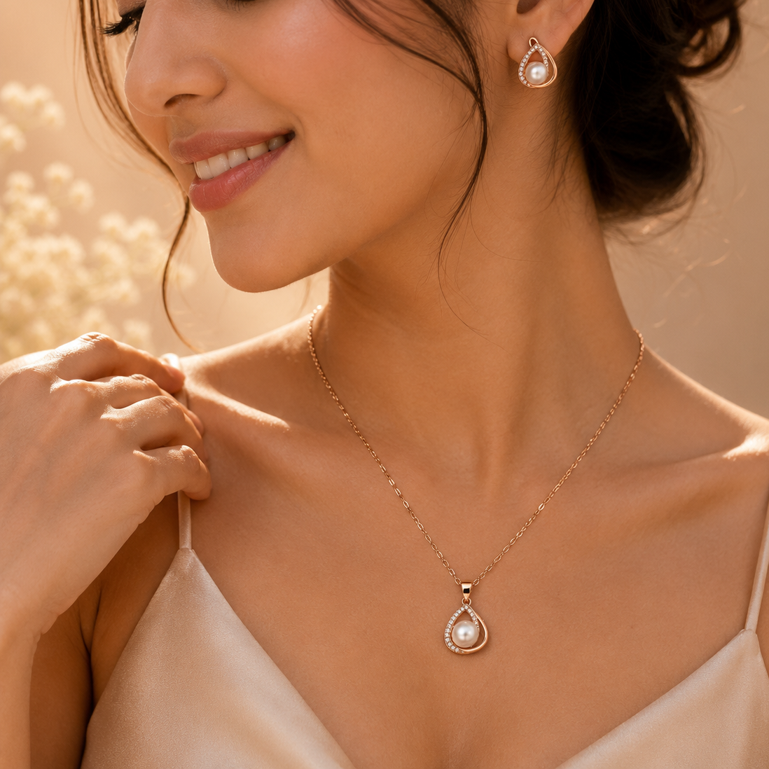 Rose Gold Pearl Grace Jewellery Set - Image 4